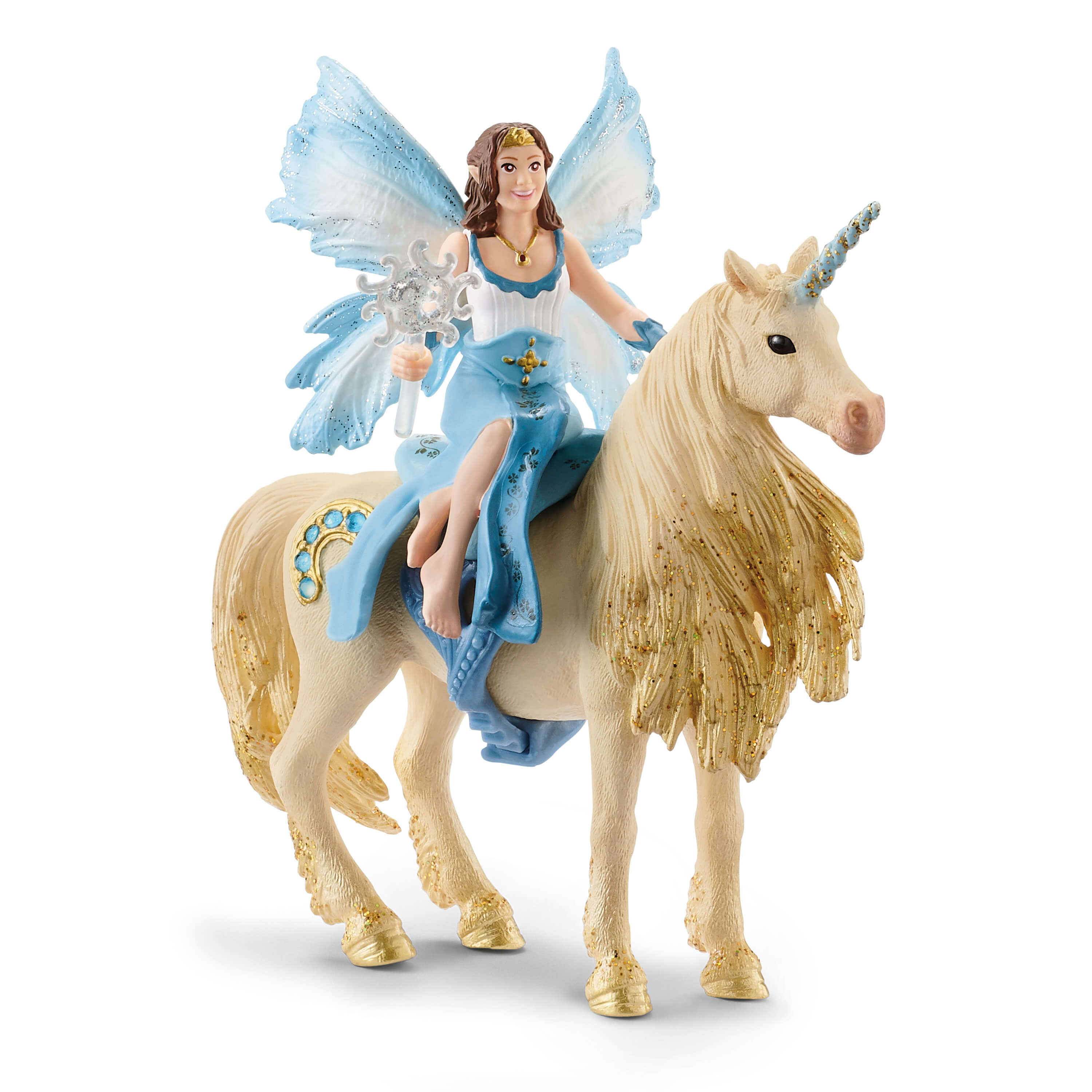 Eyela riding on golden unicorn